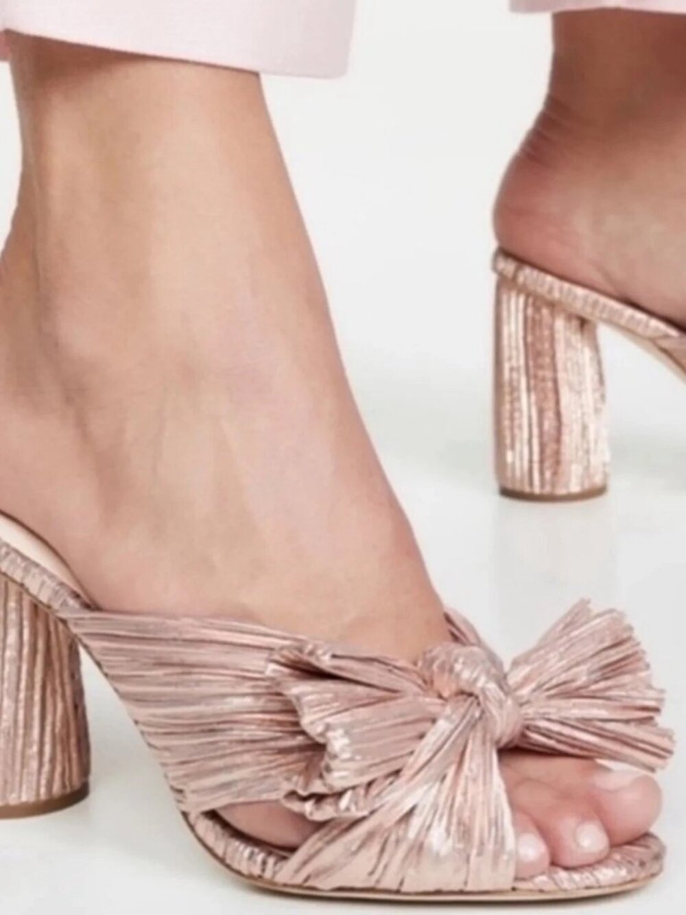 Loeffler Randall Penny Pleated Knot Mule - Metallic Rose Gold Heels (7.5)